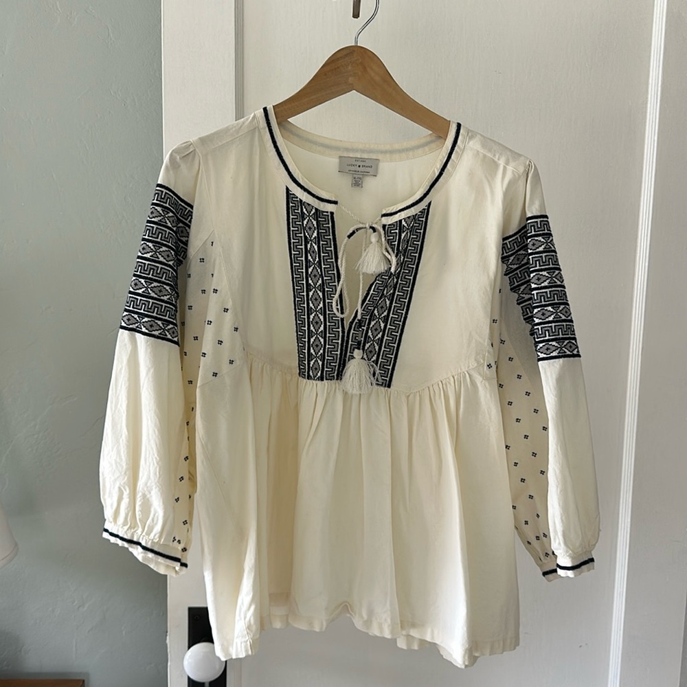 Lucky brand embroidered blouse size xl